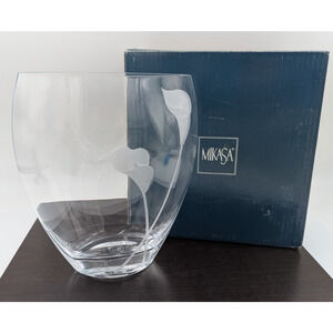 Mikasa Crystal Vase Calla Lily Ellipse Etched Clear Glass 9-3/4" w/ Box Poland